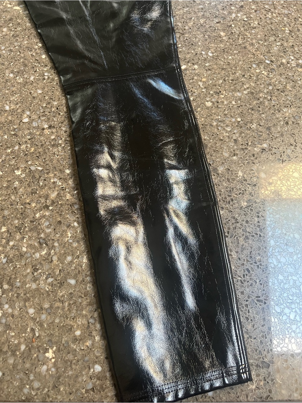 SPANX Black Shiny High-Rise Faux Leather Shaping Leggings Rock Goth MobWife L - Picture 8 of 9